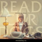 A retro styled photograph of a woman working in an office as a secretary or receptionist, complete with typewriter, rotary phone and kitsch desk lamp.  She looks bored.  Vertical with copy space.